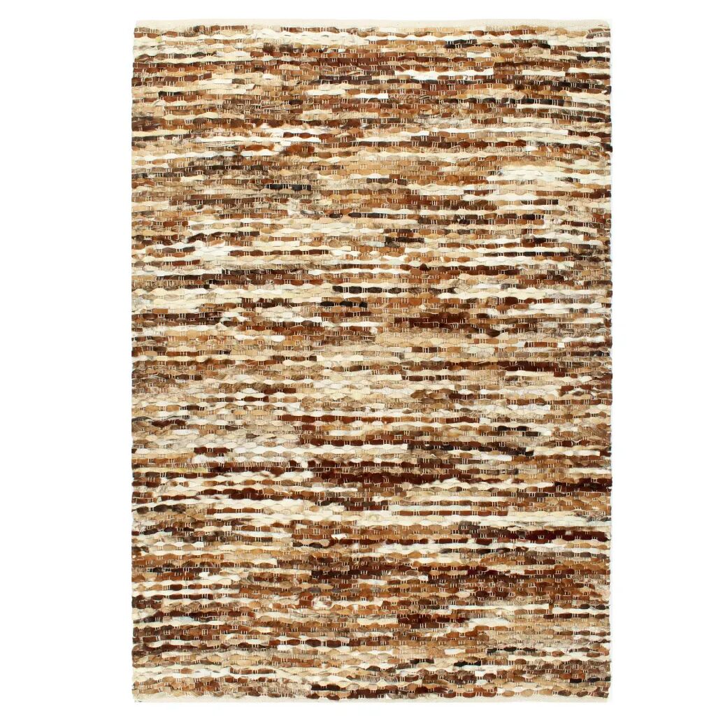 vidaXL gulvtæppe ægte læder med hår 120 x 170 cm brun/hvid