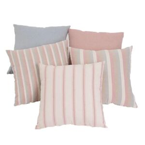 LOLAhome Set de 5 cojines de rayas rosa de algodón natural de 45x45 cm con relleno