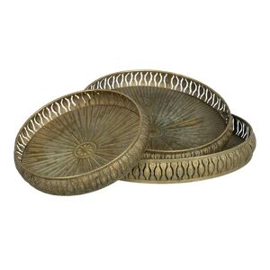 LOLAhome Set de 3 bandejas decorativas arabescas de metal dorado envejecido