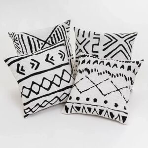 LOLAhome Set de 4 cojines aztecas blanco y negro de tela de polialgodón de 45x45 cm