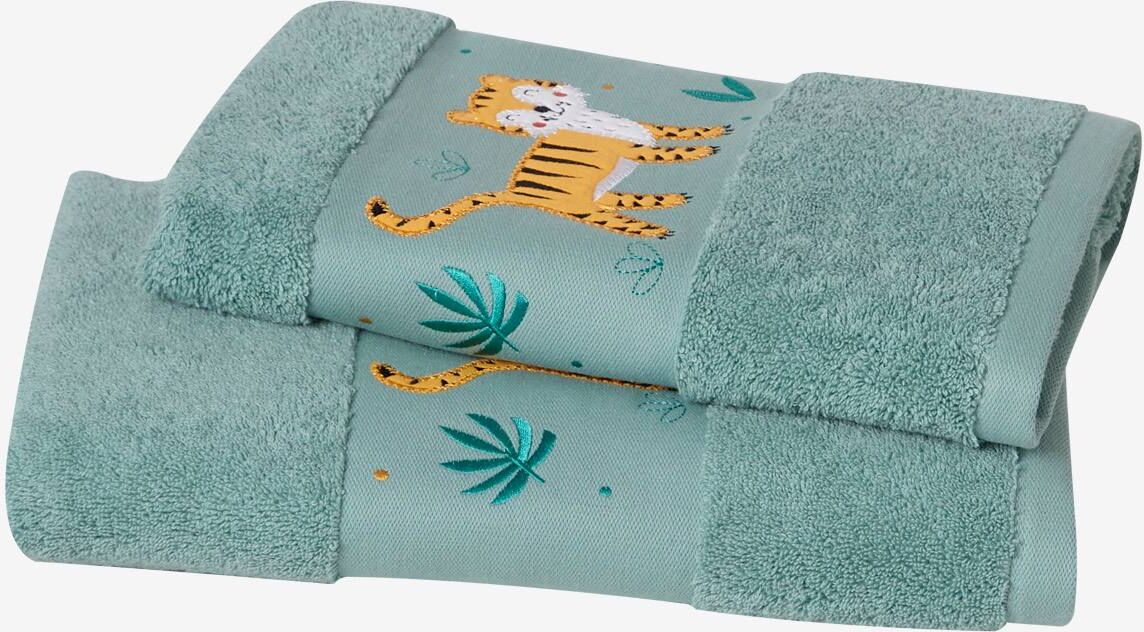 VERTBAUDET Toalla de baño Tigre verde medio liso con motivos