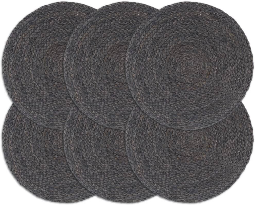 vidaXL Manteles individuales redondos 6 uds yute gris oscuro liso 38cm