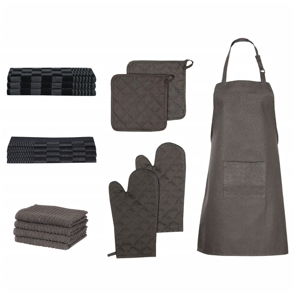 vidaXL Set de paños manoplas horno agarradores 15 pzas algodón negro