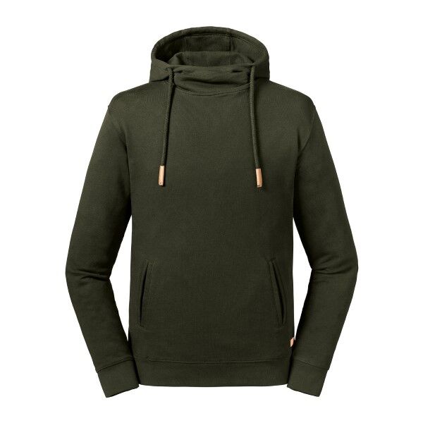 Russell Athletic Pure Organic High Collar Hooded Sweat - Olive  - Size: 209M - Color: oliivi