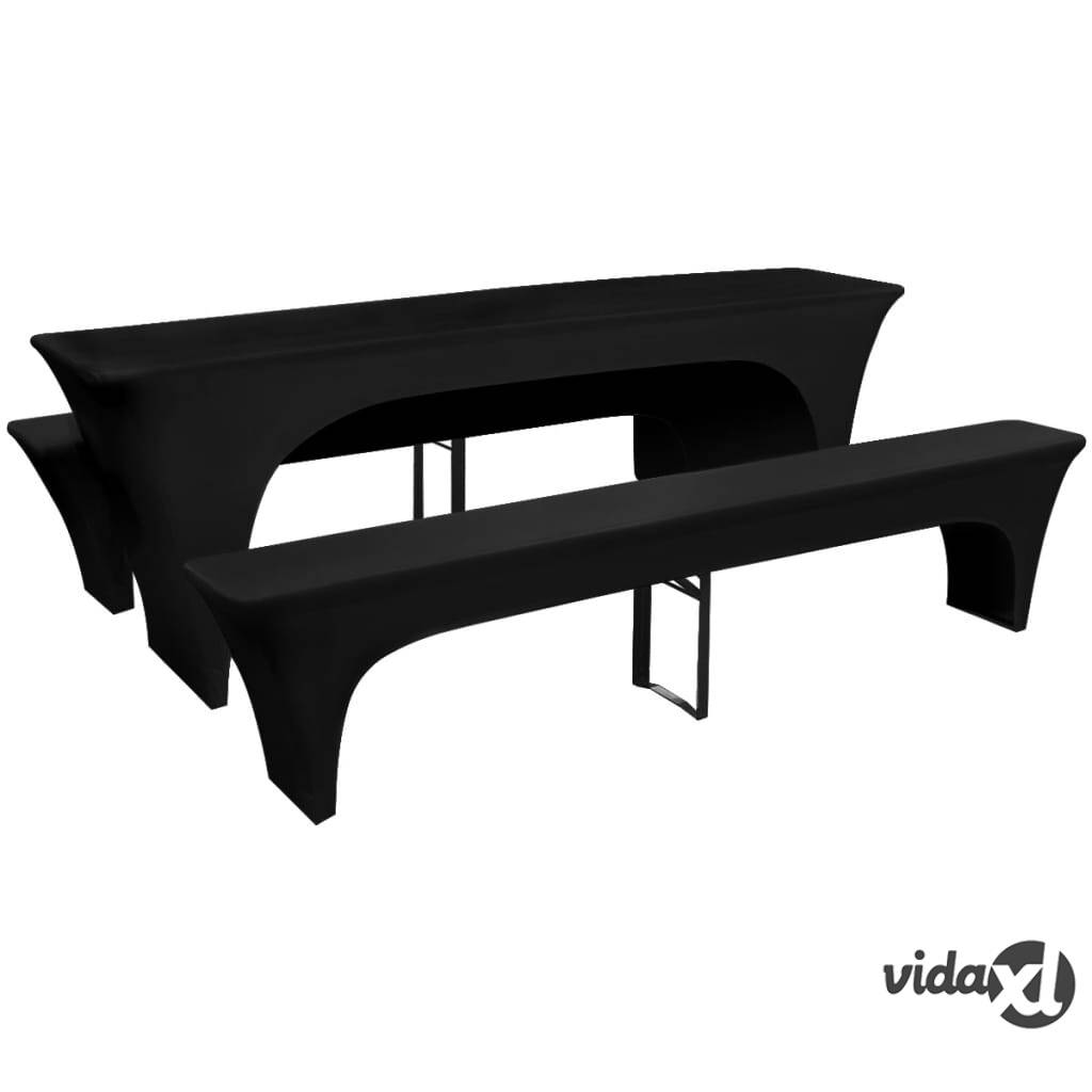 vidaXL 3 Suojakangasta Olutpöydälle ja Penkeille Venyvä Musta 220x50x80 cm