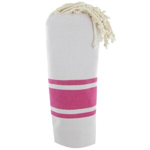 LES POULETTES BIJOUX Fouta Drap Plage et Hammam Coton Couleur Beige Bandes Fuchsia