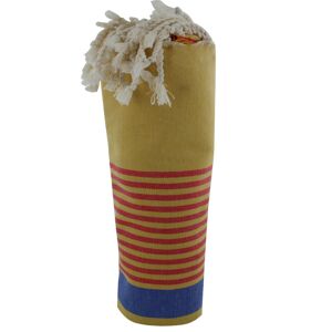 LES POULETTES BIJOUX Fouta Drap Plage et Hammam Coton Couleur Jaune Rayé Rouge et Bleu