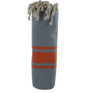 LES POULETTES BIJOUX Fouta Drap Plage et Hammam Coton Couleur Gris Bandes Orange