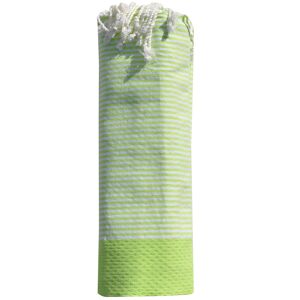 Fouta Drap Plage et Hammam Coton Nid d'Abeille Petites Rayures Blanches 100 x 200cm - Vert