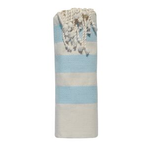 LES POULETTES BIJOUX Fouta Drap Plage et Hammam Coton Beige Trois Bandes Chevrons 100 x 200cm - Bleu ciel