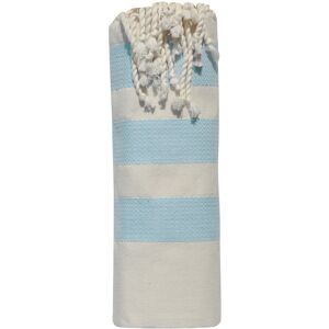 LES POULETTES BIJOUX Fouta Drap Plage et Hammam Coton Beige Trois Bandes Chevrons 100 x 200cm - Bleu ciel - Publicité