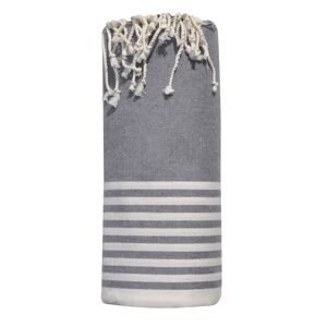 LES POULETTES BIJOUX Grand Fouta Drap Plage et Hammam Coton Petites Rayures Blanches 150 x 250cm - Gris