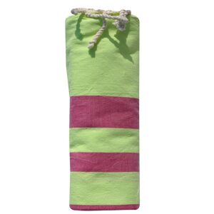 LES POULETTES BIJOUX Fouta Drap Plage et Hammam Coton Vert Fluo Rayé Fuchsia 100 x 200cm