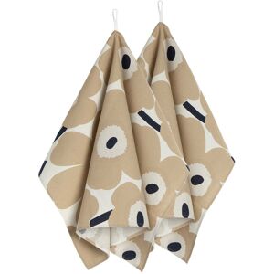 Marimekko - Pieni Unikko Torchons, Lot de 2, blanc cassé / beige / bleu foncé