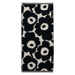 Marimekko Unikko Drap de bain 70 x 150 cm coton blanc bleu fonce