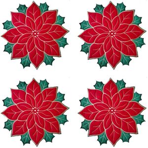 TLILY Napperons BrodéS de NoëL de Vacances Napperons de Poinsettia AppliquéS Napperon de Fleur de NoëL pour la DéCoration de Table a - Publicité