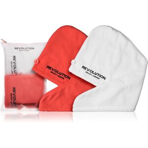 Revolution Haircare Microfibre Hair Wraps serviette de toilette pour cheveux teinte Coral/White 2 pcs