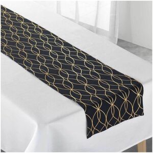 Nappe Blanche 140 X 250 Cm + Chemin De Table Noir Motifs Dorés - Blanc Blanc - Publicité