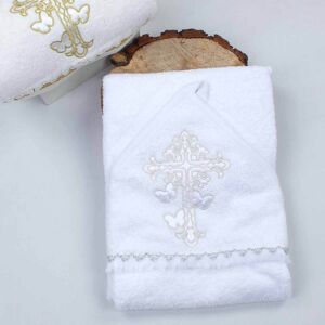 Serviette de baptême bébé en coton blanc