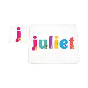Little Helper Napperon avec Coaster Style Illustratif Coloré avec le Nom de Jeune Fille Juliet - Publicité