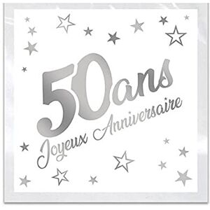 surprisez vous Serviette de table anniversaire 50 ans blanche et argentée métallisée (x24) REF/STAM05A - Publicité