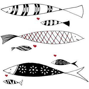 PPD Lot de 20 serviettes en papier avec motif poissons Noir/blanc Convient également pour le découpage et la technique des serviettes 33 x 33 cm - Publicité