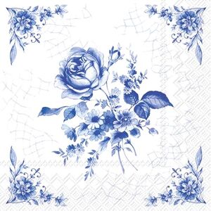 Ihr Lot de 20 serviettes en papier avec motif. Motif fleurs, jardin et nature Rose en bleu 33 x 33 cm Convient également pour le découpage et la technique des serviettes - Publicité