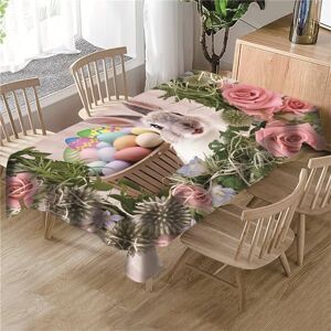 Morbuy Nappe de Pâques Rectangulaire, Lapin Bunny Fleurs Herbe Printemps Nappe Imperméable et Anti Tache Nappes de Table à Manger pour Fête Jardin Picnic Exterieur (Fleur de Roses,140x210cm) - Publicité