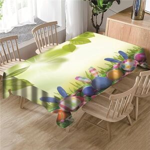 Morbuy Nappe de Pâques Rectangulaire, Lapin Bunny Fleurs Herbe Printemps Nappe Imperméable et Anti Tache Nappes de Table à Manger pour Fête Jardin Picnic Exterieur (Œufs de Pâques,140x210cm) - Publicité