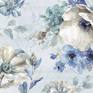Ihr Lot de 20 serviettes de table Motif fleurs vintage Bleu   Décoration de table   Decoupage   Technique de serviettes 33 x 33 cm - Publicité