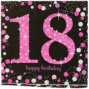 amscan 9900579 Serviettes en Papier Motif Fête d'anniversaire 18 Ans 33 cm, 10022243, Noir/Rose, Taille Unique - Publicité