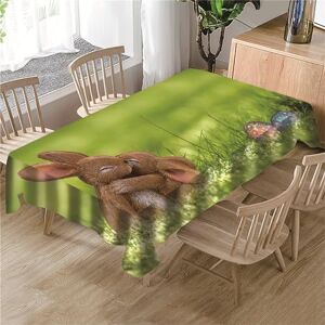 Morbuy Nappe de Pâques Rectangulaire, Lapin Bunny Fleurs Herbe Printemps Nappe Imperméable et Anti Tache Nappes de Table à Manger pour Fête Jardin Picnic Exterieur (Herbe Verte,140x210cm) - Publicité