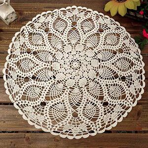 Benoon Napperons, 60cm Coton Crochet à La Main Dentelle Ronde évider Nappe Nappe Couverture Blanc 60 cm - Publicité