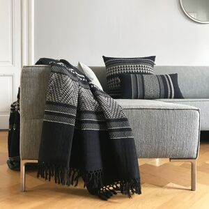 Plaid noir en coton à rayures 135x220 Noir 220x0x135cm