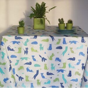 Fleur de Soleil Nappe en coton enduit bleue rectangle 160 x 200 cm