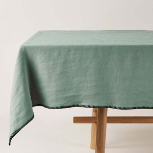 Madura Nappe rectangulaire en lin Vert de gris et feston noir 140x320 cm