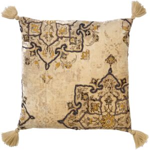 Hoii Coussin beige en velours 45x45 cm avec motif