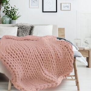 The Home Deco Factory Plaid grosse maille chunky l. 150 x l. 120 cm rose