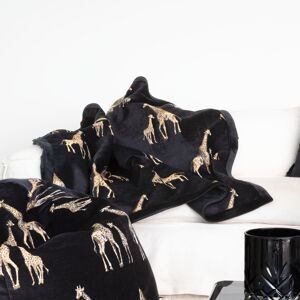 MX HOME Plaid en velours noir avec girafes brodees