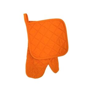 Ensemble gant de cuisine + manique rembourrés, orange, 100% coton