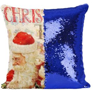 Non communiqué Fabulous Coussin avec Housse Sequin - Paillettes Bleu Pere Noel Cadeau Christmas Time [40 x 40 cm] Bleu - Publicité