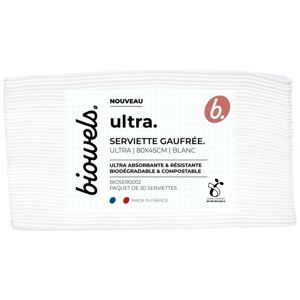 Biowels Serviettes gaufrées blanches biodégradables Ultra Biowels lot de 30