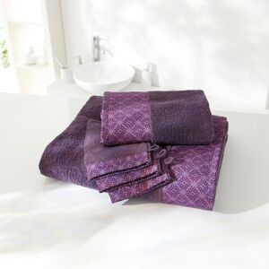 Blancheporte Éponge bouclette 420 g/m² liteau imprimé rosace - Colombine Violet Lot de 2 gants