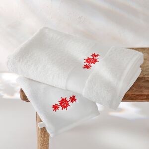 Blancheporte Éponge coton liteau brodé flocons de neige - 420g/m² - Colombine Blanc Lot de 2 gants