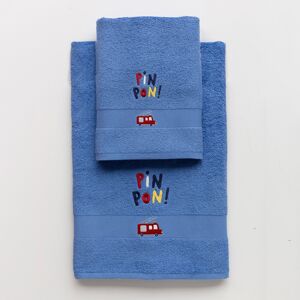 Colombine des petits Collection éponge enfant brodée Pin-pon - coton 380g/m2 - Colombine des petits Bleu Lot de 2 gants
