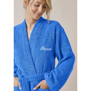 Blancheporte Peignoir mixte adulte uni coton éponge bouclette col kimono personnalisé - Colombine Bleu 50/52