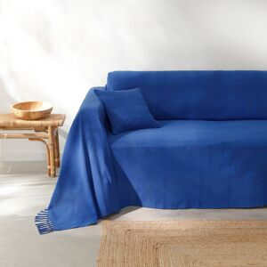 Blancheporte Plaid ou jeté uni coton tissage artisanal - Blancheporte Bleu Plaid : 150x150cm