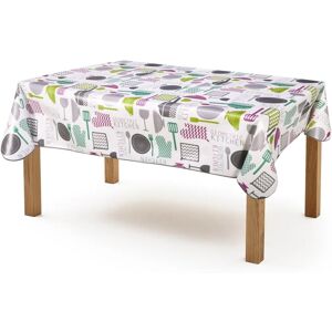 Blancheporte Nappe toile cirée imprimé Cuisine - BlancheporteAvec son imprimé ustensiles de cuisine et ses coloris actuels, elle vous invite à passer à table en toute simplicité ! Imperméable, souple, résistante, décorative, protectrice... La nappe en toi