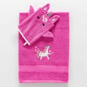 Colombine des petits Collection éponge enfant brodée licorne coton - 380 g/m² - Colombine des petits Rose Lot de 2 gants