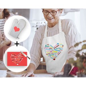 Cadeaux.com Kit Mamie Cordon Bleu - Planche à découper, tablier et gant de cuisine personnalisables